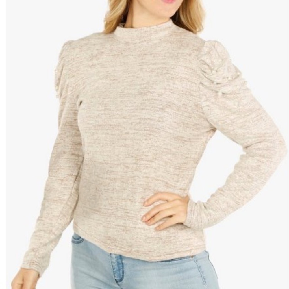 Roommates Beige Long sleeve Blouse with Pearls - Size Small